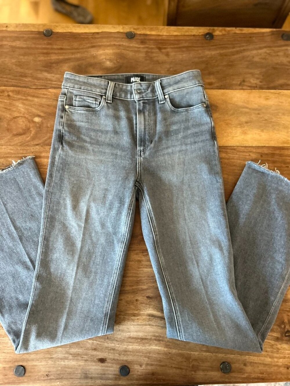 Paige Distressed Grey Bootcut Jeans